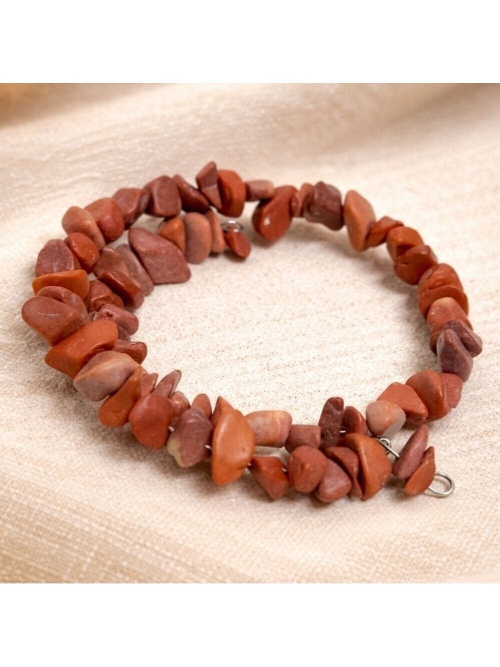 Red Jasper Wrap Bracelet Natural Stone Chip Beads Boho Grounding Jewelry New